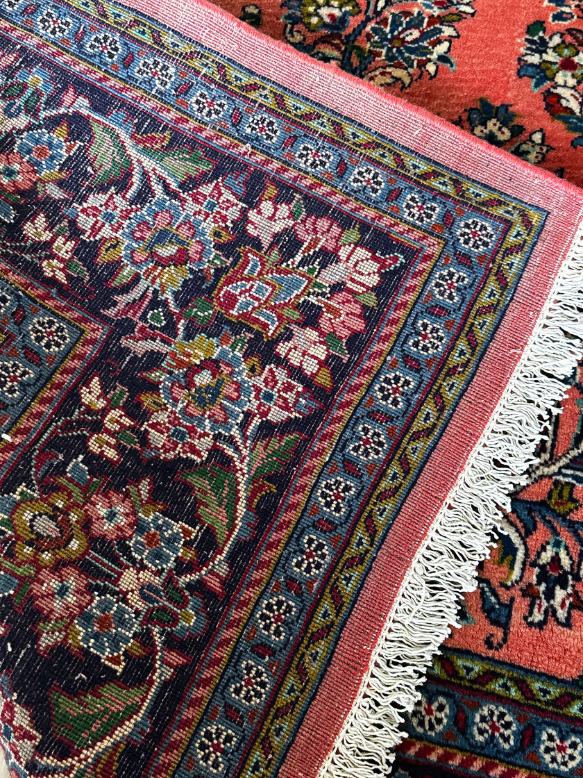 Sarough Teppich ca. 300 × 250 cm – altrosa/dunkelblau & floral