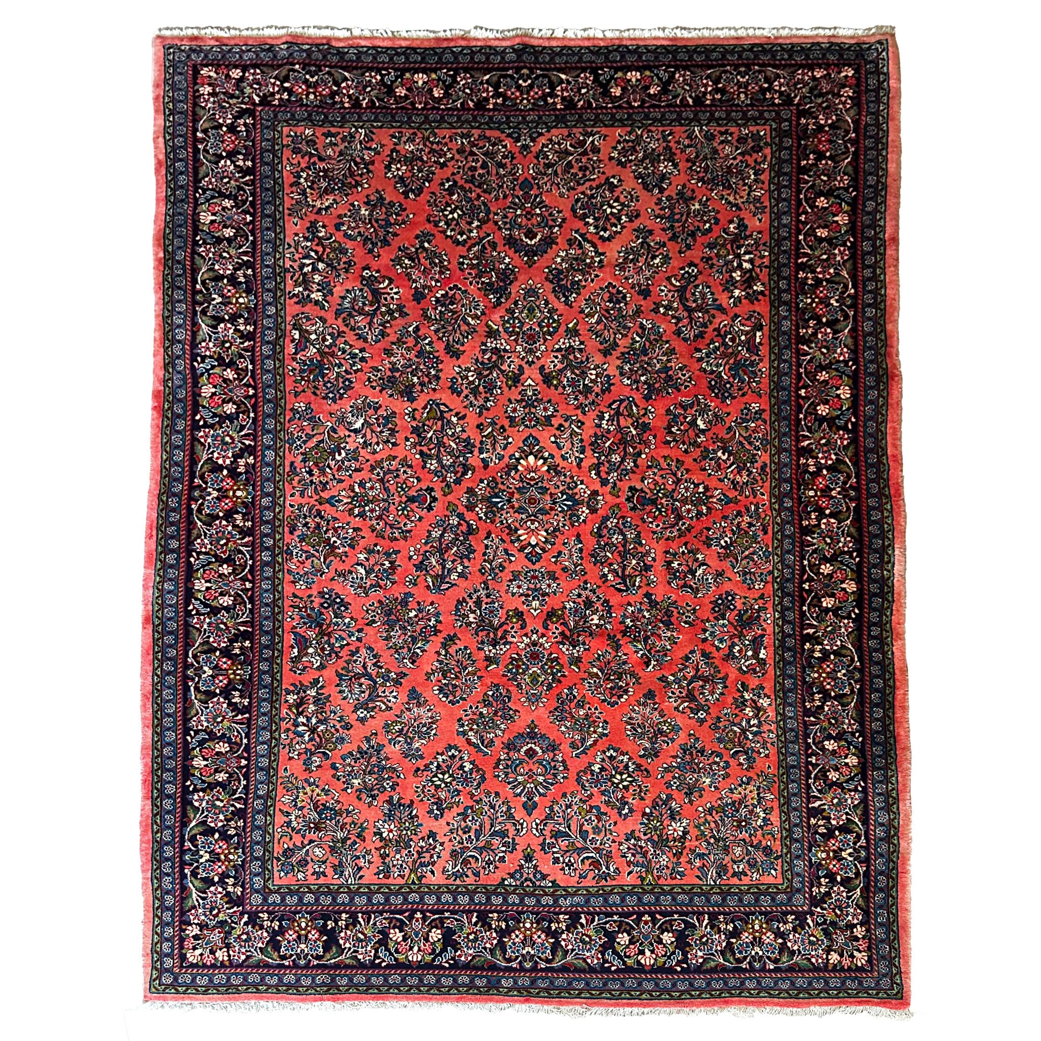 Sarough Teppich ca. 300 × 250 cm – altrosa/dunkelblau & floral