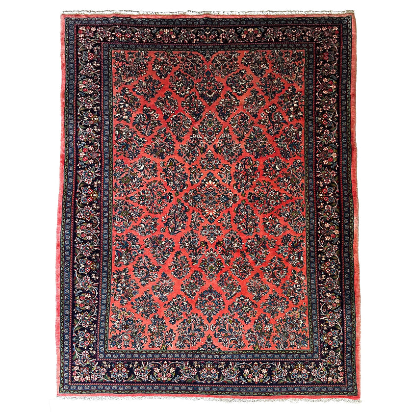 Sarough Teppich ca. 300 × 250 cm – altrosa/dunkelblau & floral