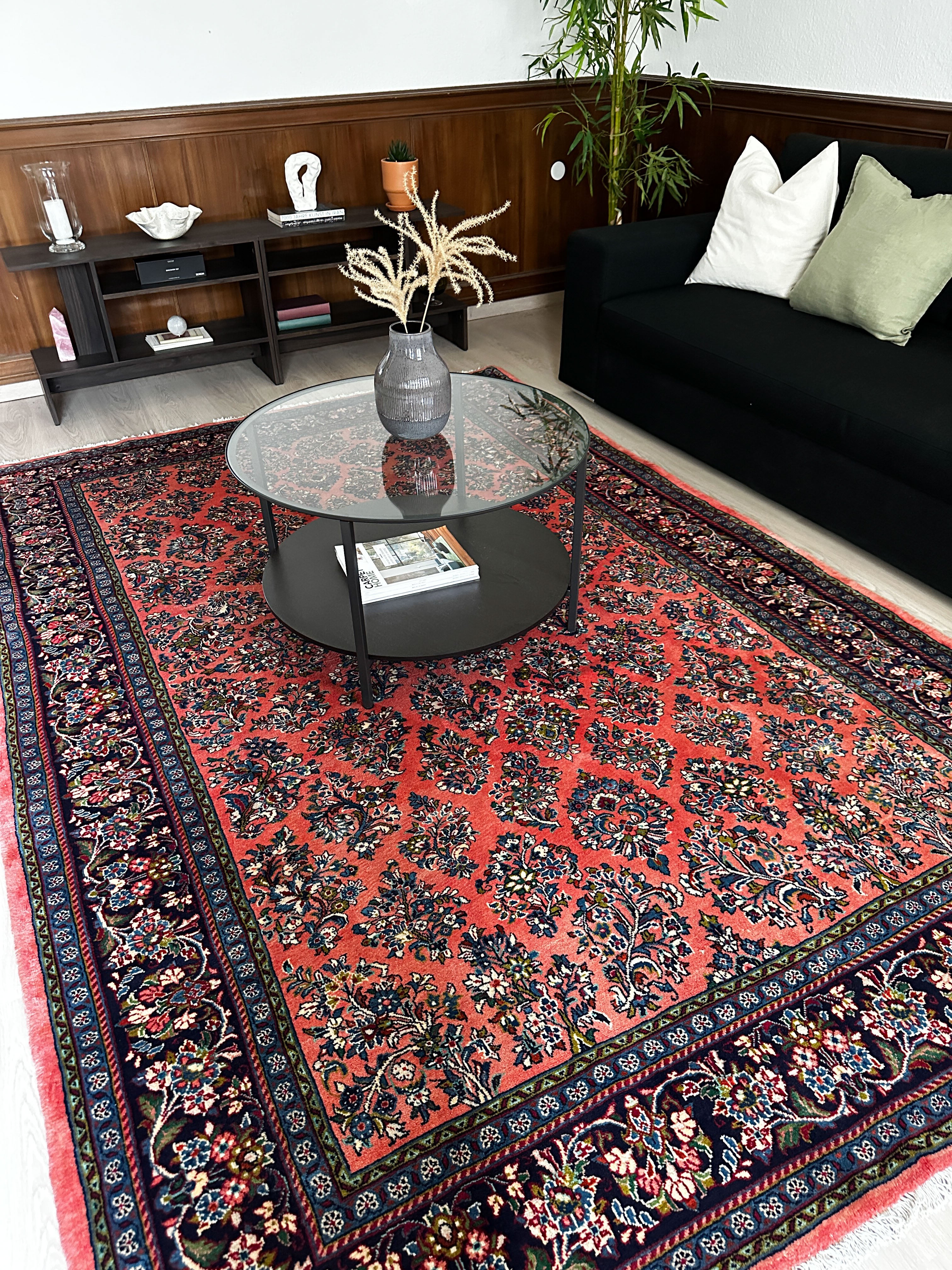 Sarough Teppich ca. 300 × 250 cm – altrosa/dunkelblau & floral