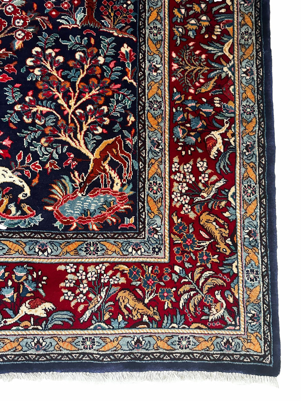 Sarough Teppich ca. 300 × 250 cm – dunkelblau/rot/creme & floral