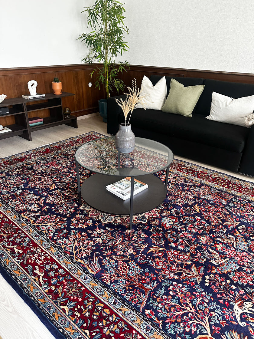Sarough Teppich ca. 300 × 250 cm – dunkelblau/rot/creme & floral