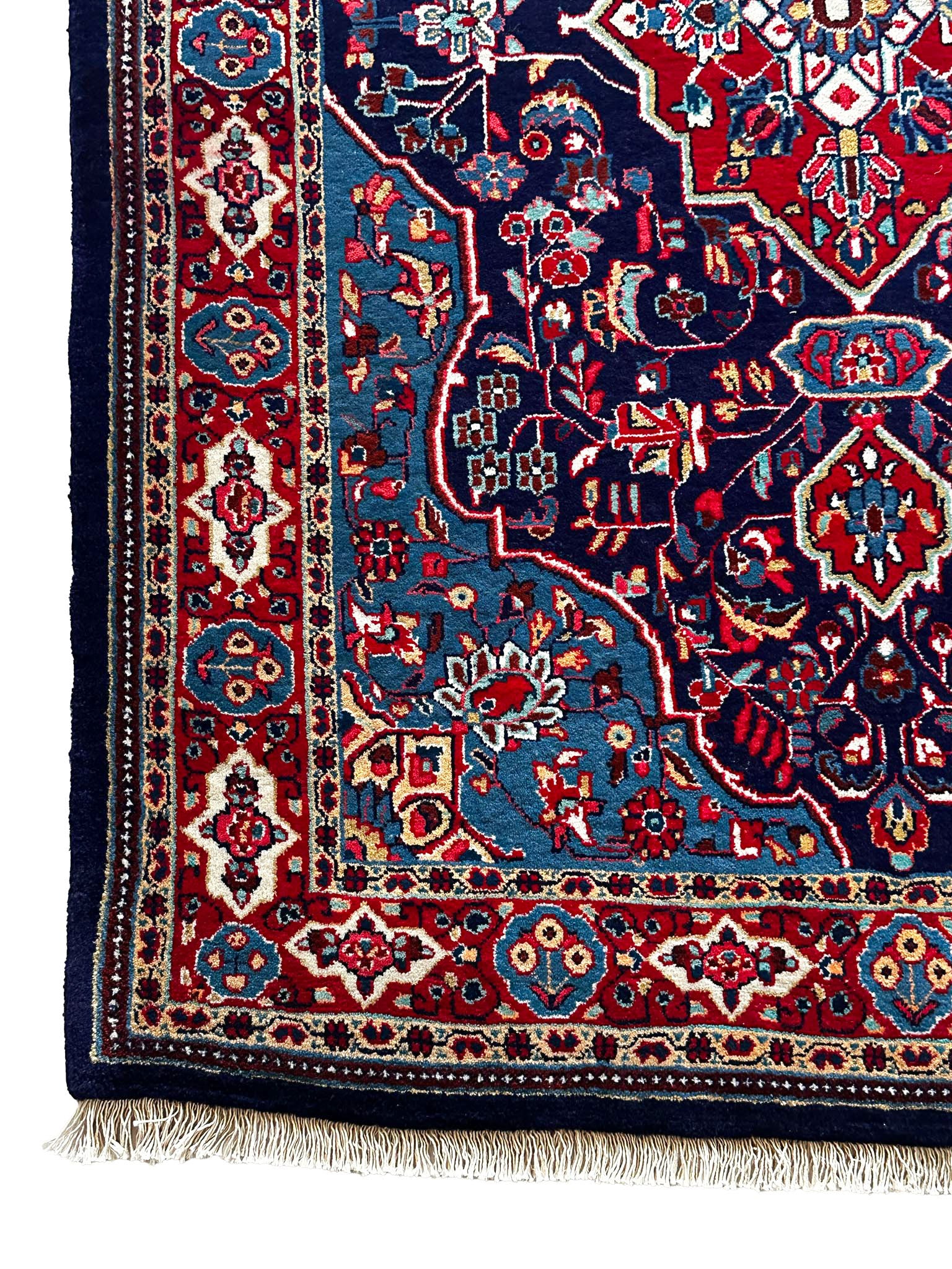 Sarough Teppich ca. 150 × 100 cm – dunkelblau/hellblau/rot & klassisch