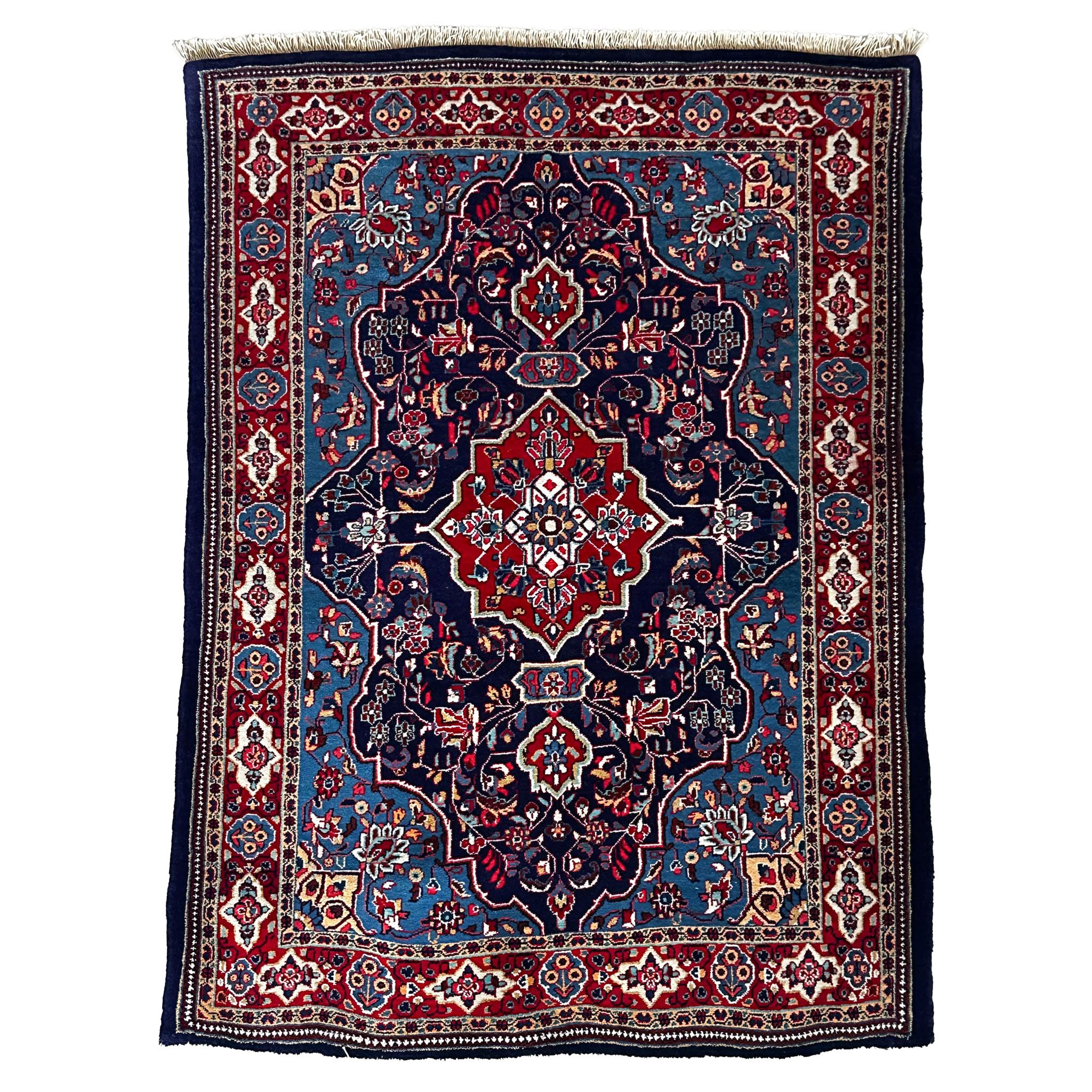 Sarough Teppich ca. 150 × 100 cm – dunkelblau/hellblau/rot & klassisch