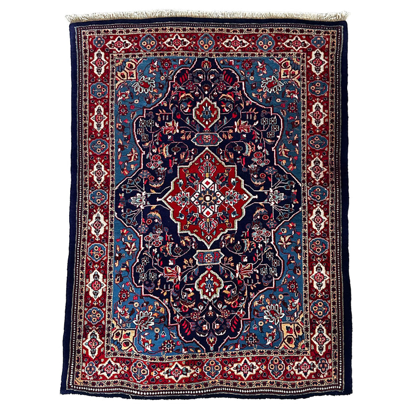 Sarough Teppich ca. 150 × 100 cm – dunkelblau/hellblau/rot & klassisch