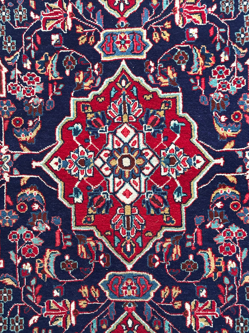Sarough Teppich ca. 150 × 100 cm – dunkelblau/hellblau/rot & klassisch
