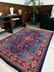Sarough Teppich ca. 150 × 100 cm – dunkelblau/hellblau/rot & klassisch