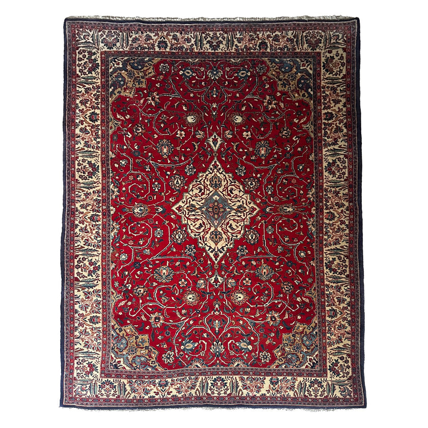 Sarugh Teppich ca. 150 × 100 cm – rot/creme/blau & klassisch