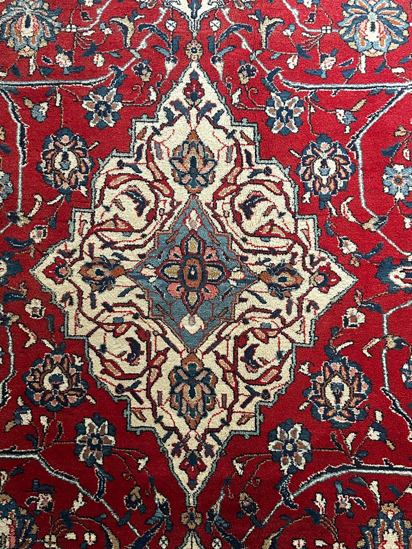 Sarugh Teppich ca. 150 × 100 cm – rot/creme/blau & klassisch