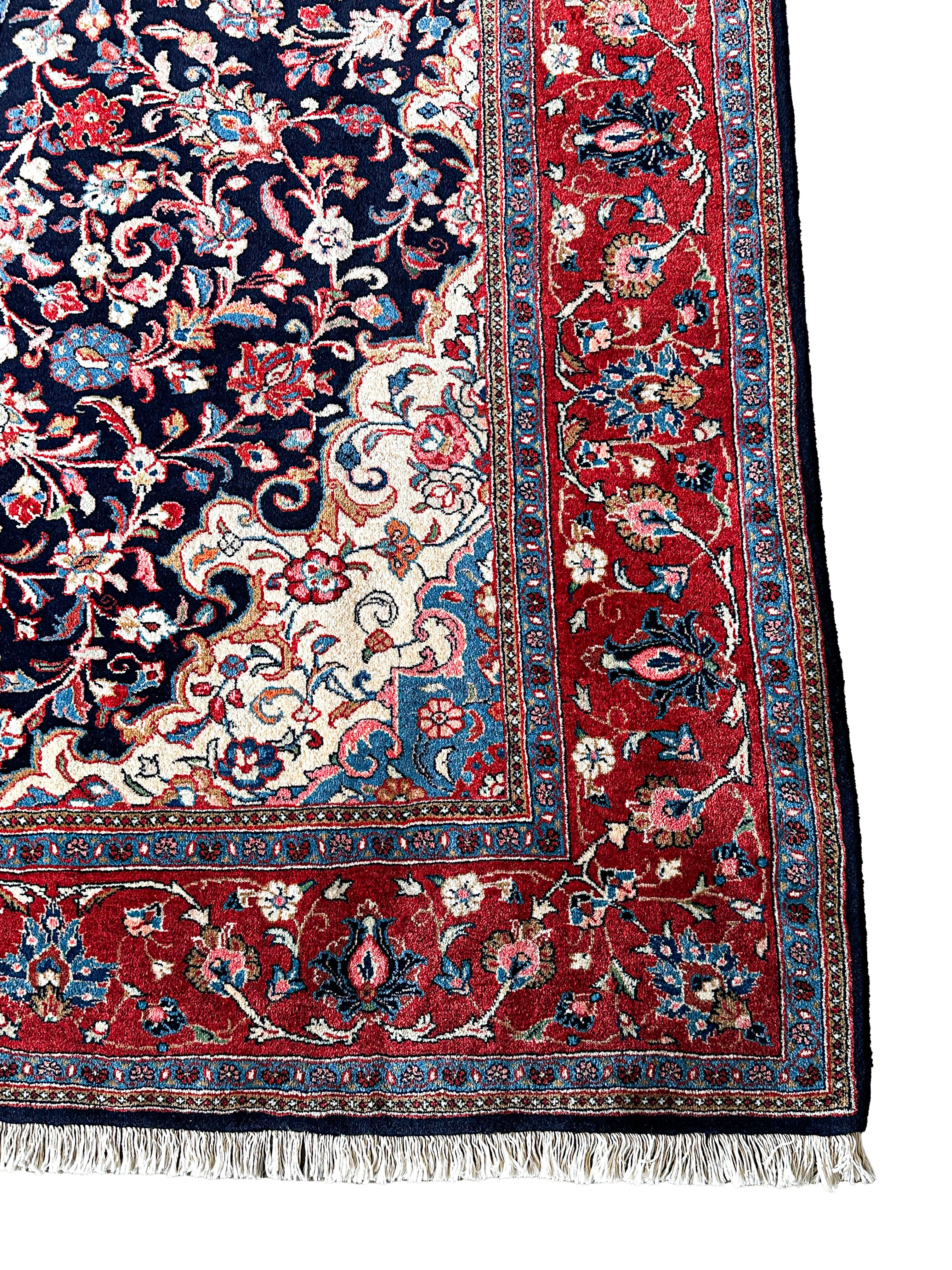 Sarough Teppich ca. 300 × 200 cm – dunkelblau/rot & edel