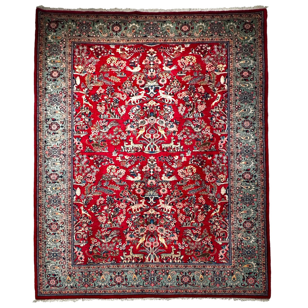 Sarugh Teppich ca. 300 × 200 cm – rot/grün & floral