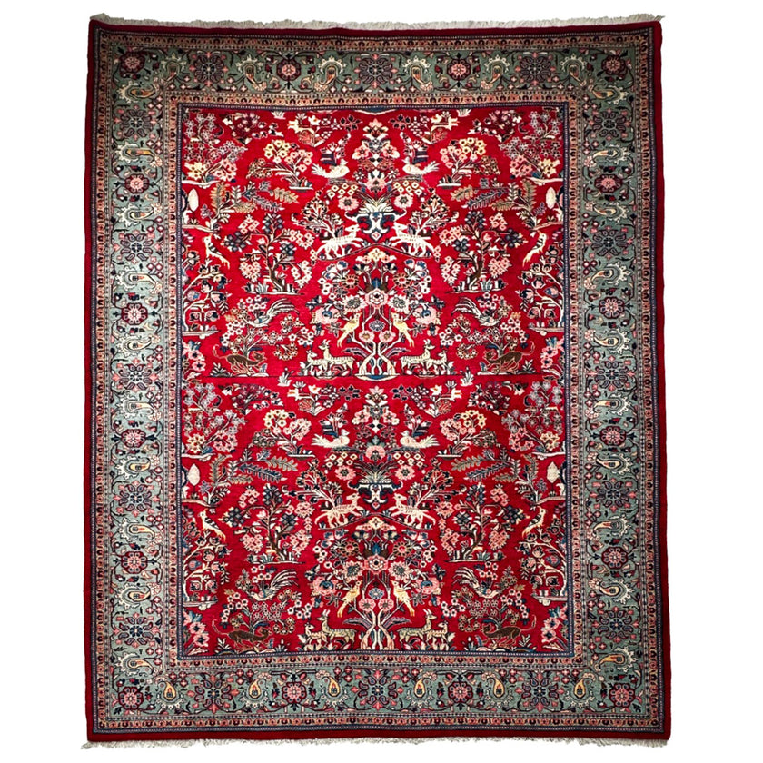 Sarugh Teppich ca. 300 × 200 cm – rot/grün & floral
