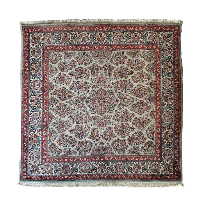 Sarugh Teppich ca. 200 × 200 cm – hellgrün/rot & klassisch