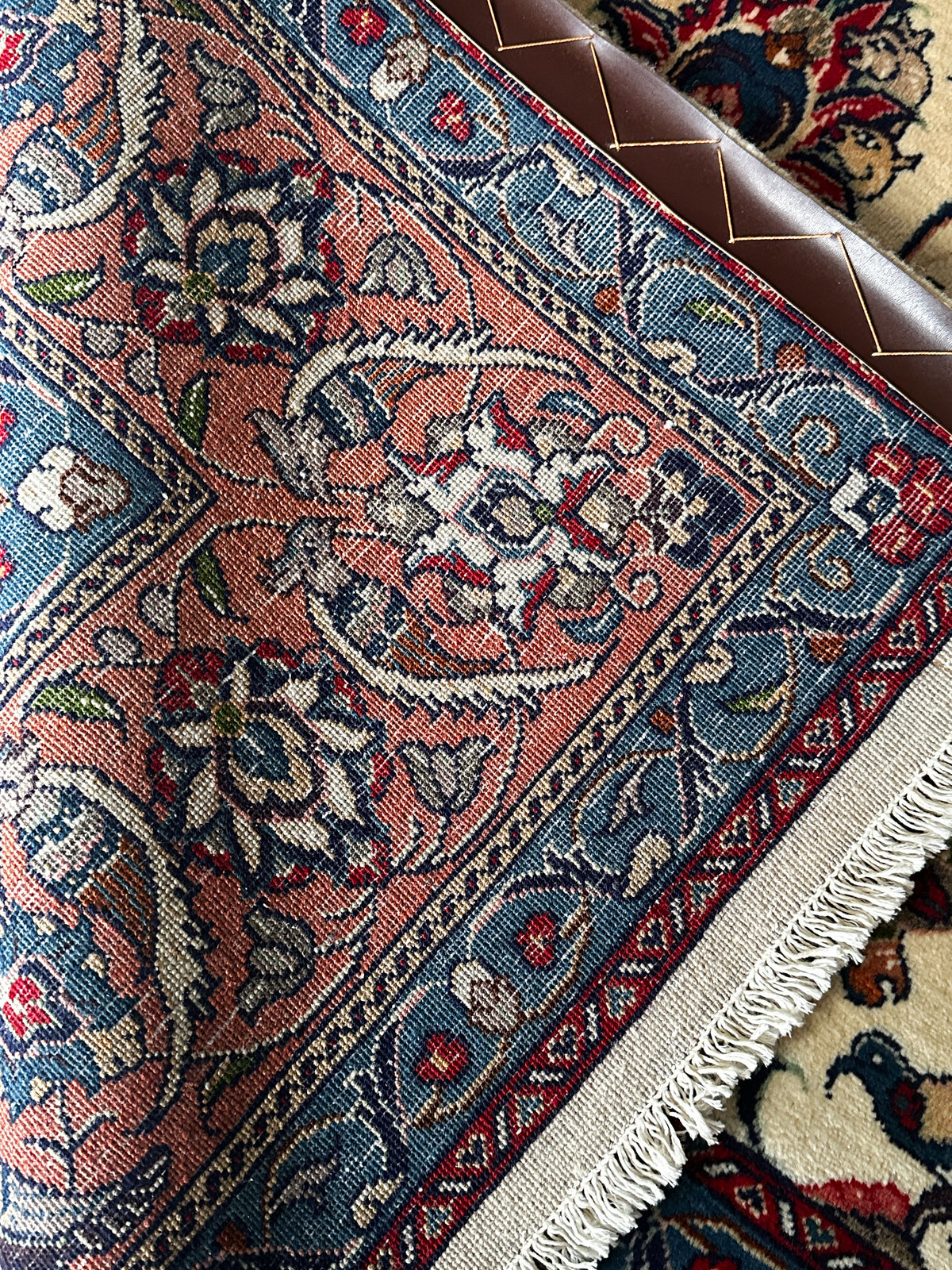 Sarough Teppich ca. 200 × 200 cm – creme/blau/altrosa & klassisch floral