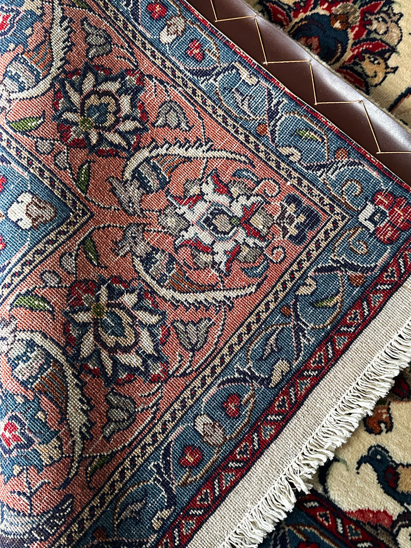 Sarough Teppich ca. 200 × 200 cm – creme/blau/altrosa & klassisch floral