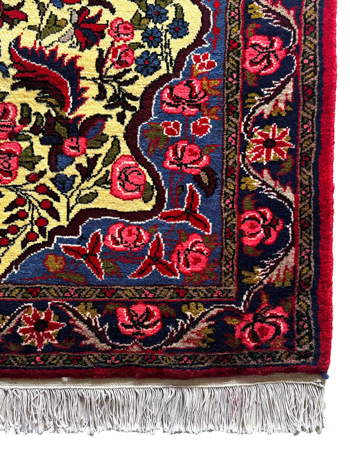 Sarugh Teppich ca. 150 × 100 cm – creme/blau/rot & floral