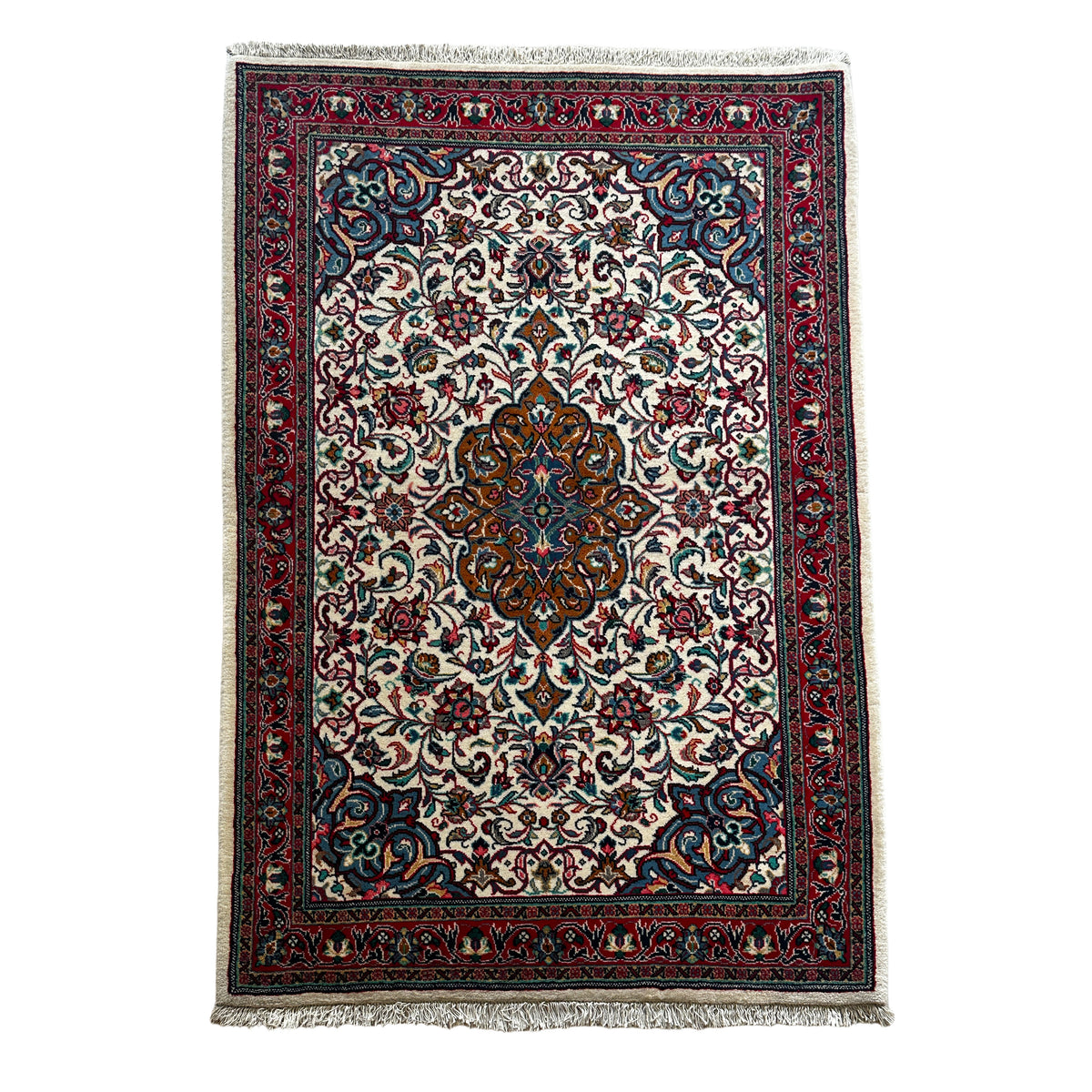 Sarugh Teppich ca. 148 × 105 cm – creme, rot & floral