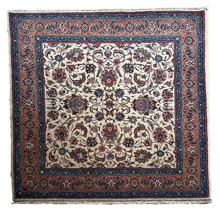 Sarough Teppich ca. 200 × 200 cm – creme/blau/altrosa & klassisch floral
