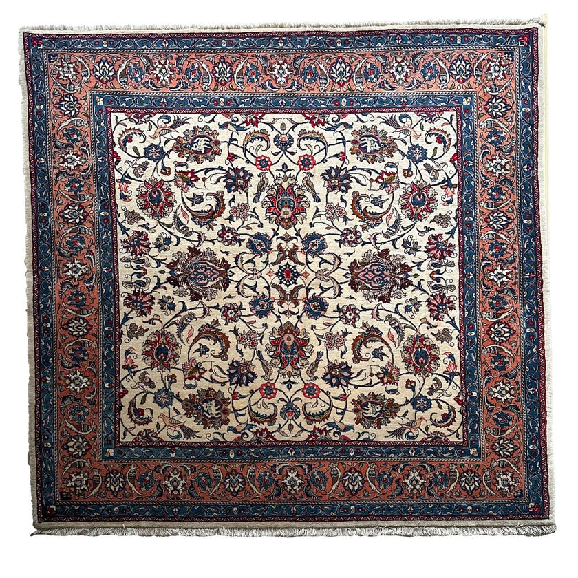 Sarough Teppich ca. 200 × 200 cm – creme/blau/altrosa & klassisch floral