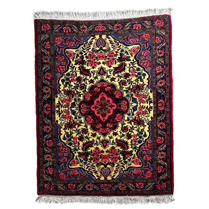 Sarugh Teppich ca. 150 × 100 cm – creme/blau/rot & floral