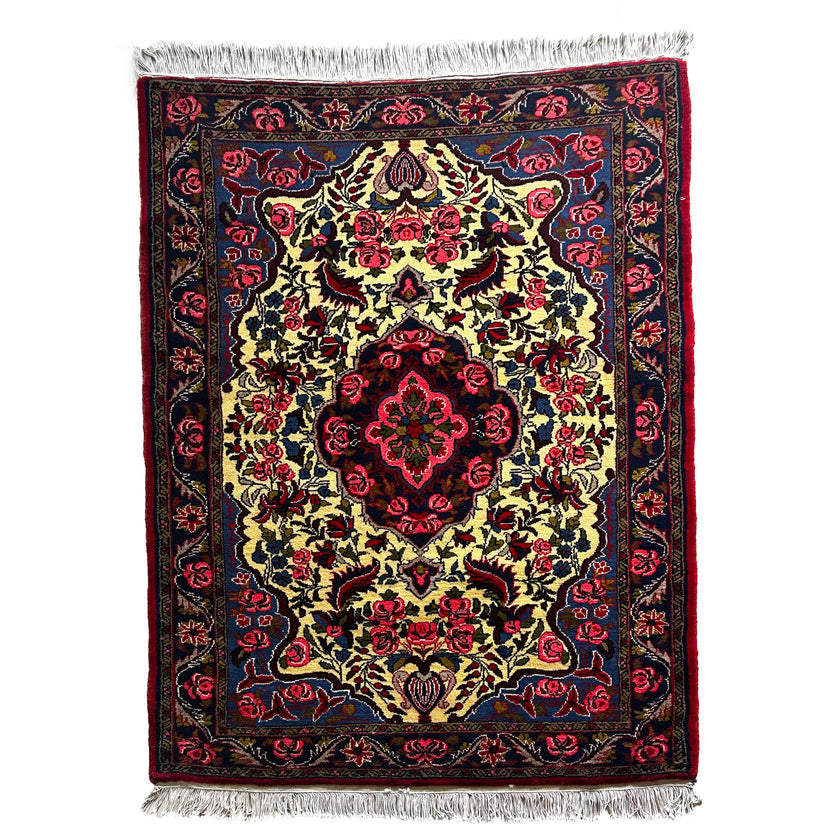 Sarugh Teppich ca. 150 × 100 cm – creme/blau/rot & floral