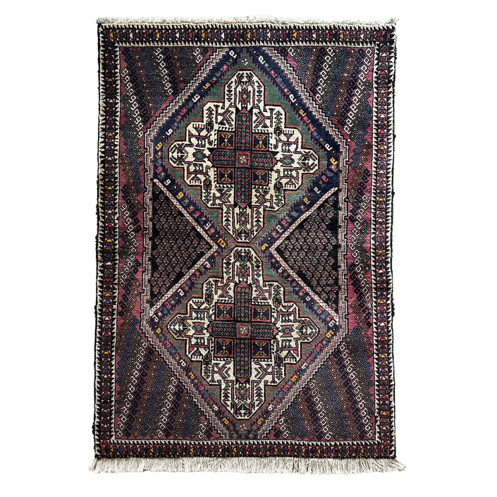 Scharabak Teppich ca. 158 × 99 cm – bordeaux, dunkelgrün & creme