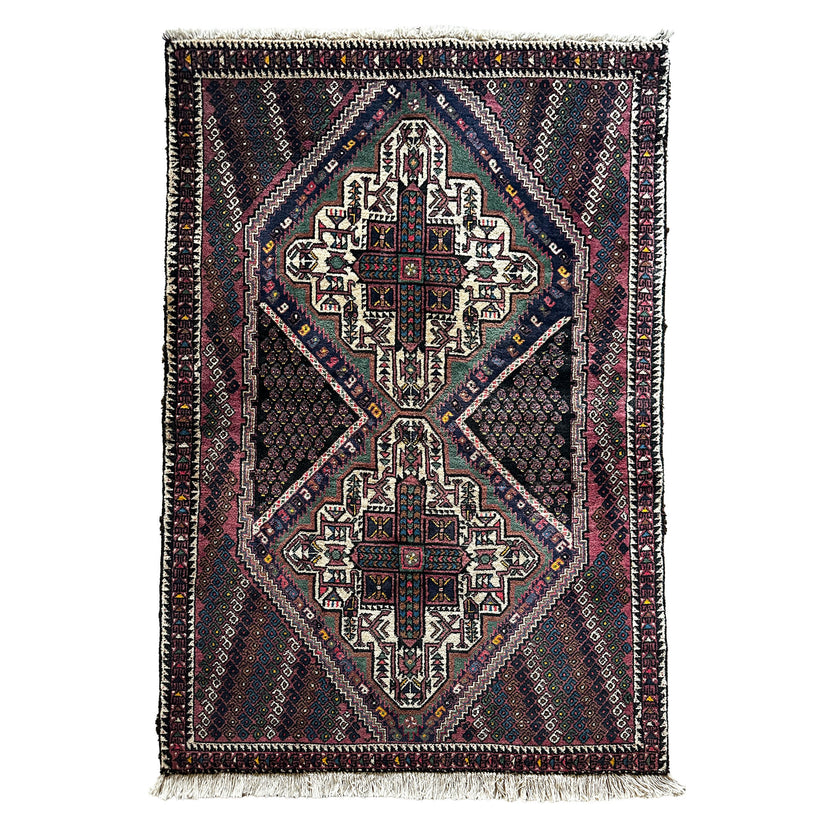 Scharabak Teppich ca. 158 × 99 cm – bordeaux, dunkelgrün & creme