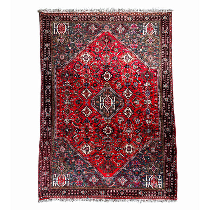 Schiraz Teppich ca. 200 × 150 cm – rot/grau & ausdrucksstark