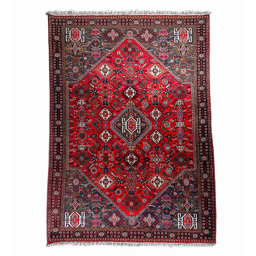 Schiraz Teppich ca. 200 × 150 cm – rot/grau & ausdrucksstark