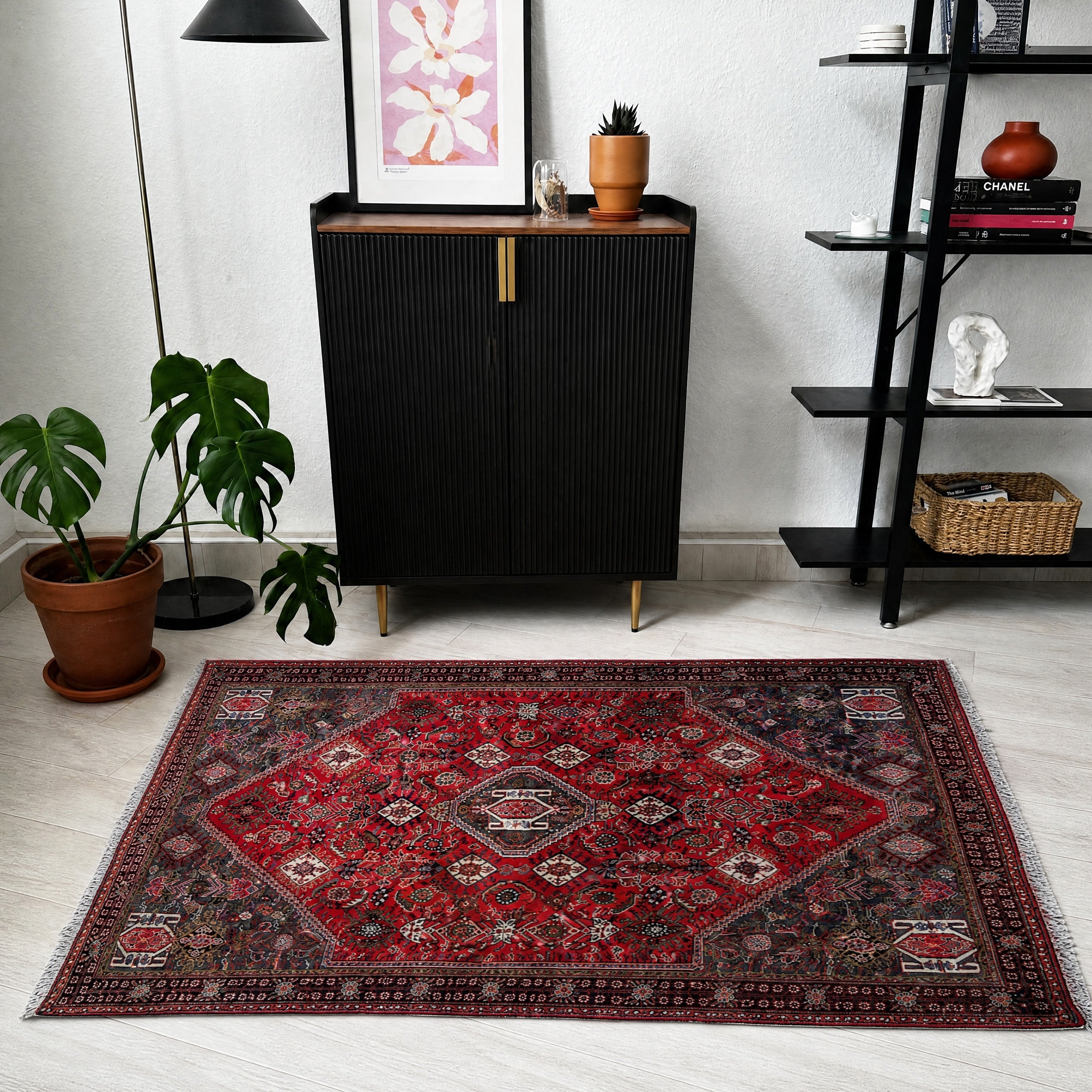Schiraz Teppich ca. 200 × 150 cm – rot/grau & ausdrucksstark