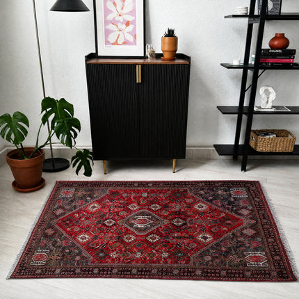Schiraz Teppich ca. 200 × 150 cm – rot/grau & ausdrucksstark