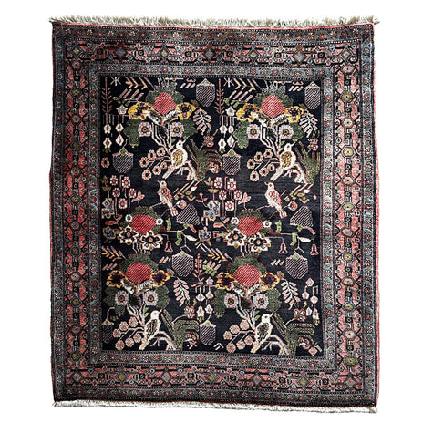 Senneh Teppich ca. 150 × 100 cm – dunkelblau/rosa/grün & dekorativ