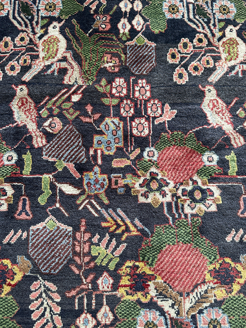Senneh Teppich ca. 150 × 100 cm – dunkelblau/rosa/grün & dekorativ