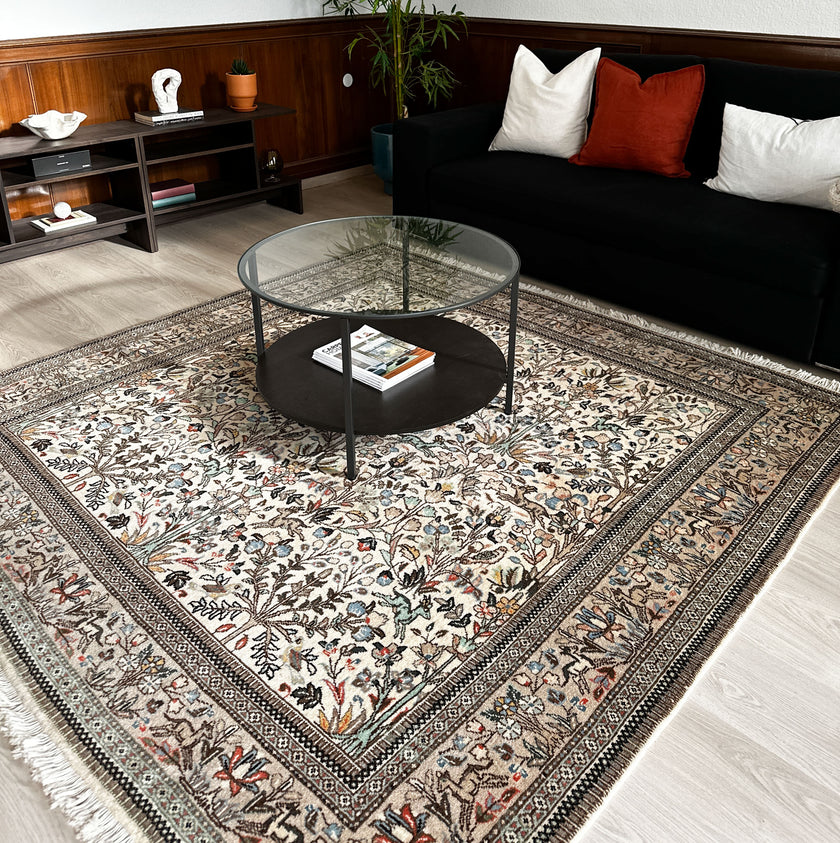 Tabatabai DD Teppich ca. 200 × 200 cm – creme/grau-blau & fein floral