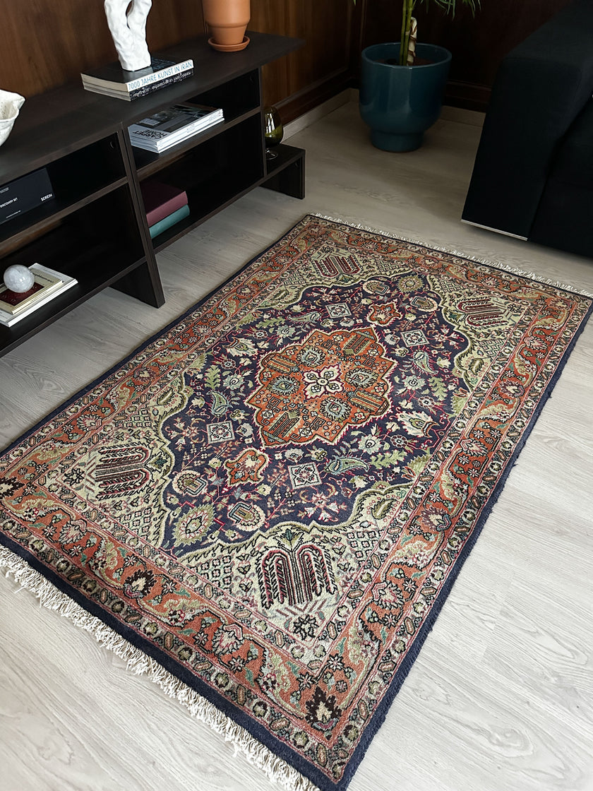 Täbriz Teppich ca. 150 × 100 cm – blau/rost/creme & klassisch
