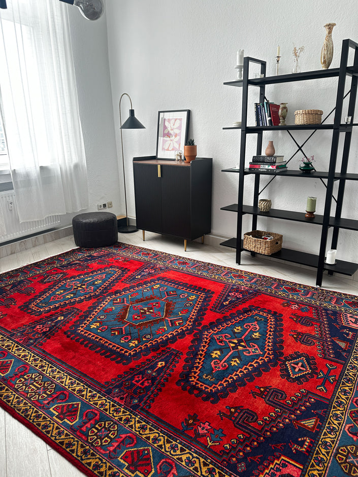 Wiss Teppich ca. 300 × 200 cm – rot/grau & geometrisch