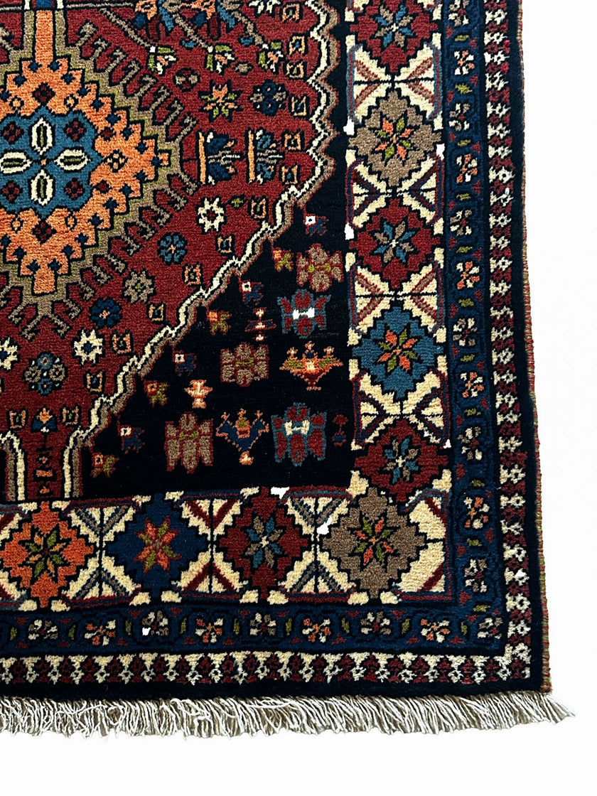 Yalameh Teppich ca. 150 × 100 cm – rot/blau/creme & geometrisch