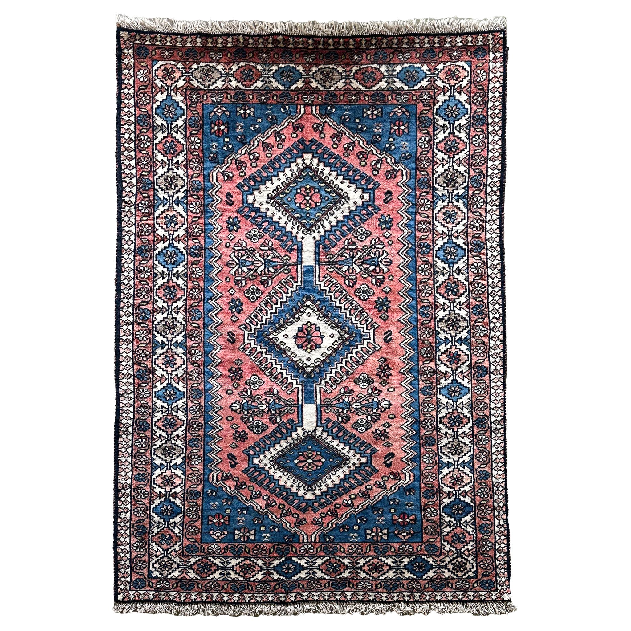 Yalameh Teppich ca. 150 × 100 cm – blau/rosa & geometrisch