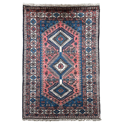 Yalameh Teppich ca. 150 × 100 cm – blau/rosa & geometrisch