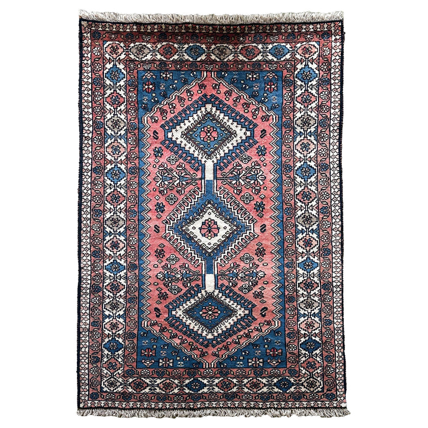 Yalameh Teppich ca. 150 × 100 cm – blau/rosa & geometrisch