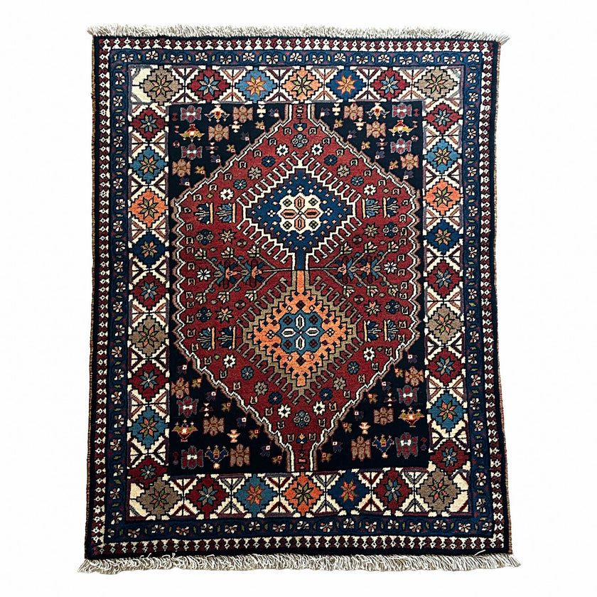 Yalameh Teppich ca. 150 × 100 cm – rot/blau/creme & geometrisch