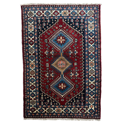 Yalameh Teppich ca. 150 × 100 cm – rot/blau/creme & geometrisch gemustert