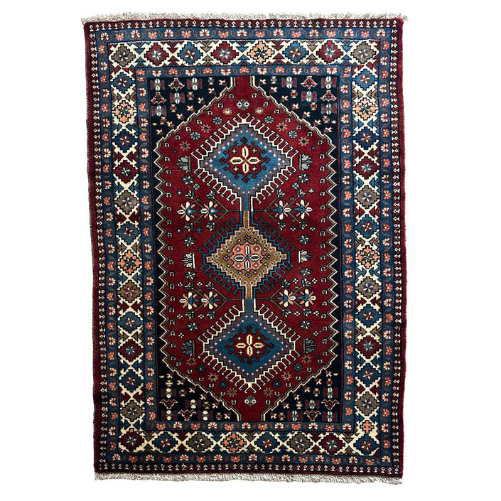 Yalameh Teppich ca. 150 × 100 cm – rot/blau/creme & geometrisch gemustert