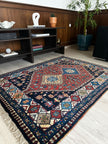 Yalameh Teppich ca. 150 × 100 cm – rot/blau/creme & geometrisch
