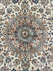 Azad Einrichtungshaus Nadjafabad rug, hand-knotted wool, 250x150 cm, light blue, beige, cream, with medallion and floral pattern.